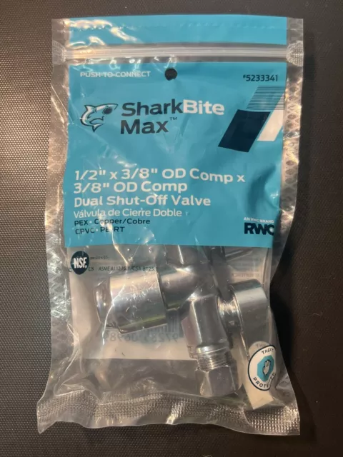 Shark Bite 1/2” X 3/8” OD Comp X 3/8” OD Comp Dual Shut Off Valve