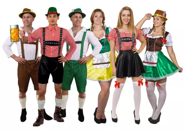 Adults Bavarian Costumes Lederhosen Mens Ladies Oktoberfest German Fancy Dress