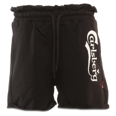 Carlsberg Carlsberg Bermuda in Felpa Garzata Nero Leggero Cotone Donna Maxi Logo 
