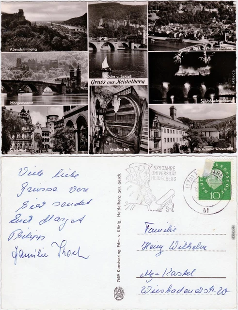 Foto Ansichtskarte Heidelberg Abendstimmung, Universität, Schlosshof 1961