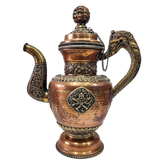 Tibetan Copper Brass Tea Kettle Water Vessel Buddhist Nepal Pot Vintage Antiqued