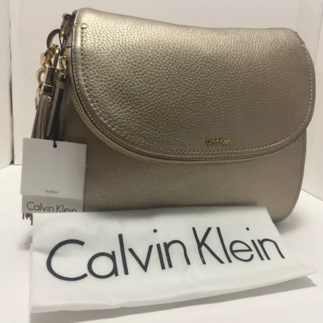 Calvin Klein Saffiano Rum Raisin Zip Crossbody Bag; (10 X 7 X 1)