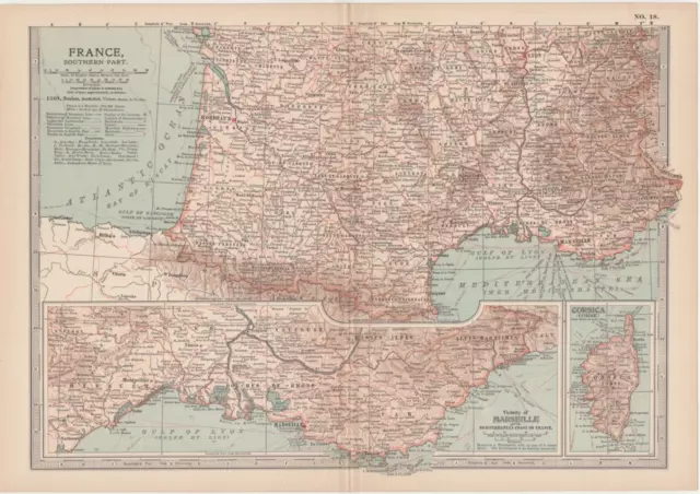 1902 Map of France Southern Part antique vintage Britannica 10th