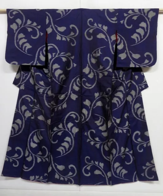 0415N06z610 Vintage Japanese Kimono Silk MEISEN KOMON Dark purple Wisteria