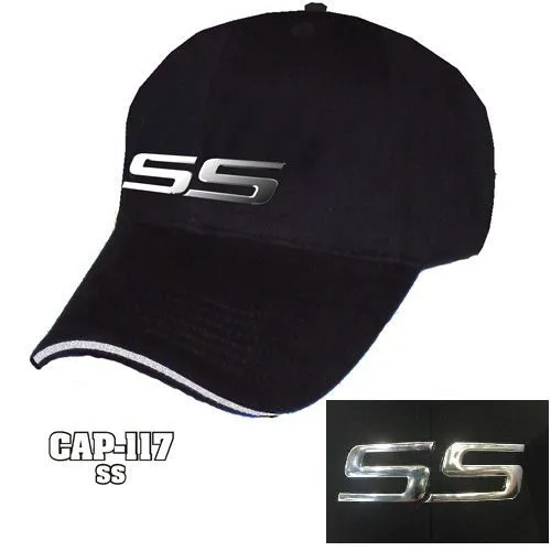 Chevrolet SS Hat / Cap - Black W/ Chrome Liquid Metal Super Sport Emblem / Logo