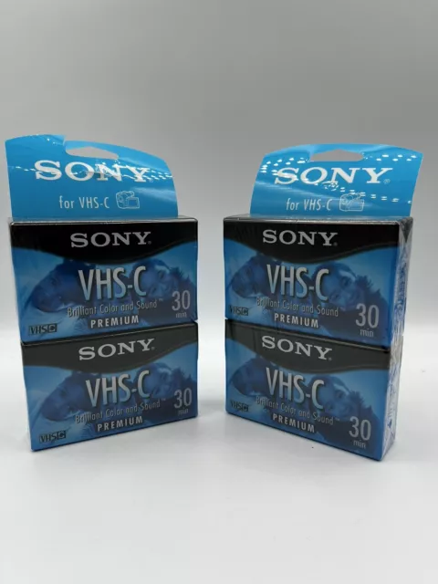 Dos Nuevos Paquetes de 2 VHS-C SONY Premium Blanco 30 Minutos Cintas de Video Selladas