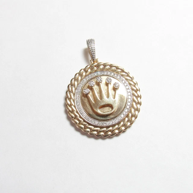ALI 14K Yellow And White Gold Brilliant Cut Diamond Rolex Crown Pendant 0.50 Cts ALI 14K Yellow And White Gold Brilliant Cut Diamond Rolex Crown Pendant 0.50 Cts
