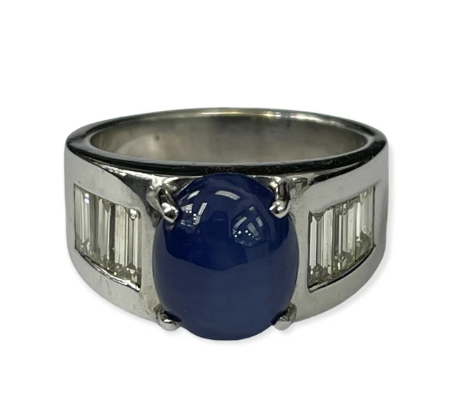 Star Sapphire Natural Oval Gem Solitaire Diamond Ring with Accents White Gold