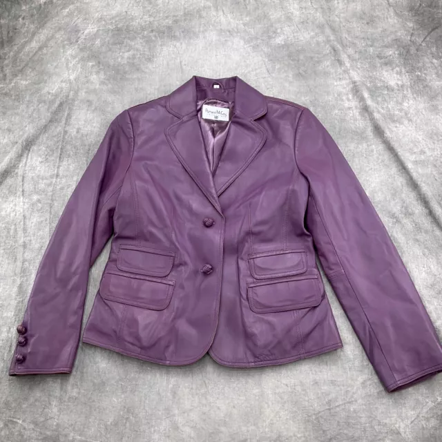 Pamela McCoy Blazer Women Small Purple Leather Lined Button 80's Retro VTG