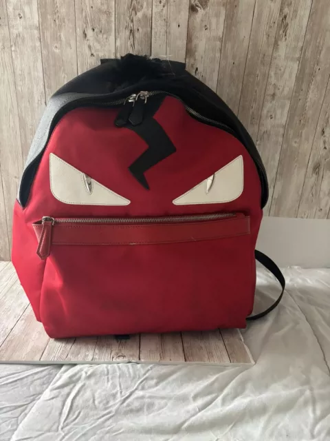 Fendi Red Nylon And Leather Monster Eyes Backpack Bag 7VZ012