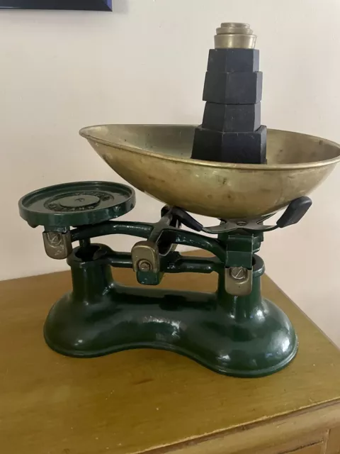 Victor England Decorative Kitchen Scales Green/brass With 8 Weights