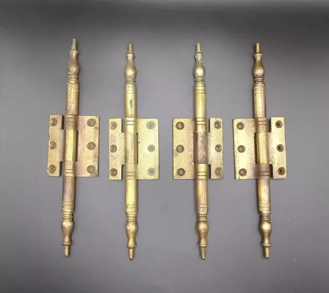 Set of 4 Antique Solid Brass Door Hinges  8 1/4 Inches Long  A762  P763