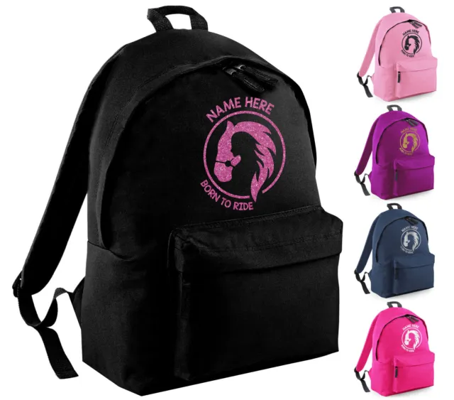 Personalised Backpack Horse Riding Girls Any Name Glitter School Rucksack Gift