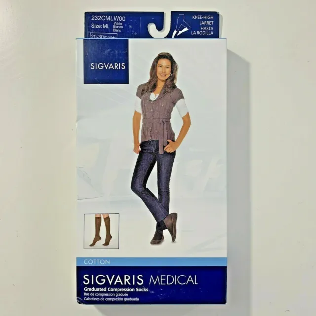 Sigvaris 232 Cotton Series 20-30 Women's Knee High Compression ML White