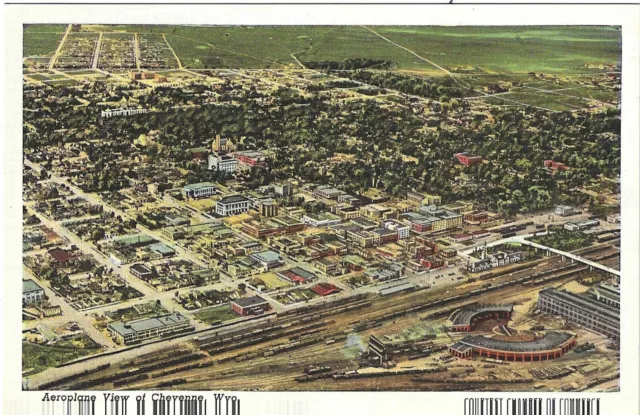 CHEYENNE, WYOMING POSTCARD Airplane View of Cheyenne, Wyoming.  Frontier Days