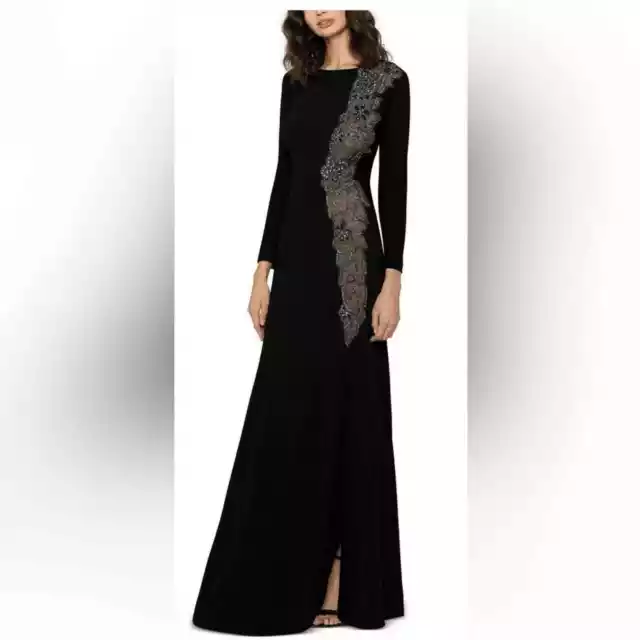 Xscape Womens Embroidered Embellished Formal Dress Black SZ 8