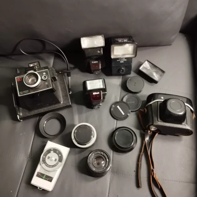 Lot Accessoires Appareil Photo Vintage Canon Nikon Vivitar Polaroid Non Testé