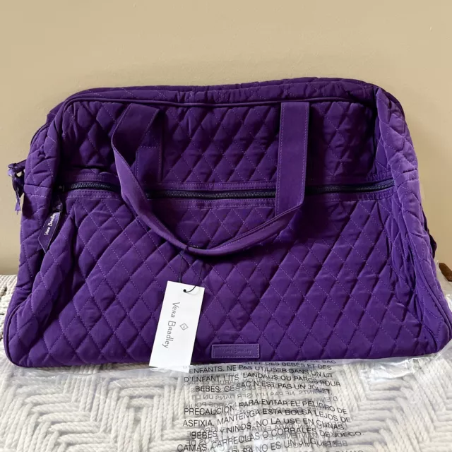 Vera Bradley Elderberry Purple Microfiber Carry On Tote Weekender Travel Bag NWT