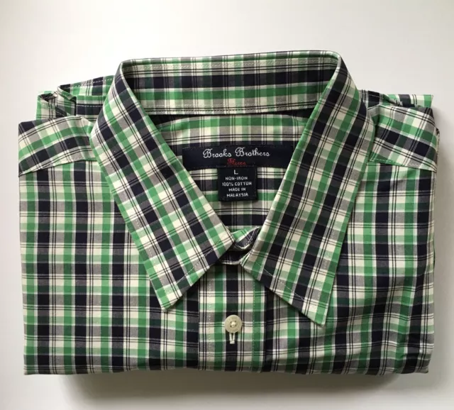 Brooks Brothers Boys Large Non Iron Green Button Up Shirt  EUC Plaid Tartan 3