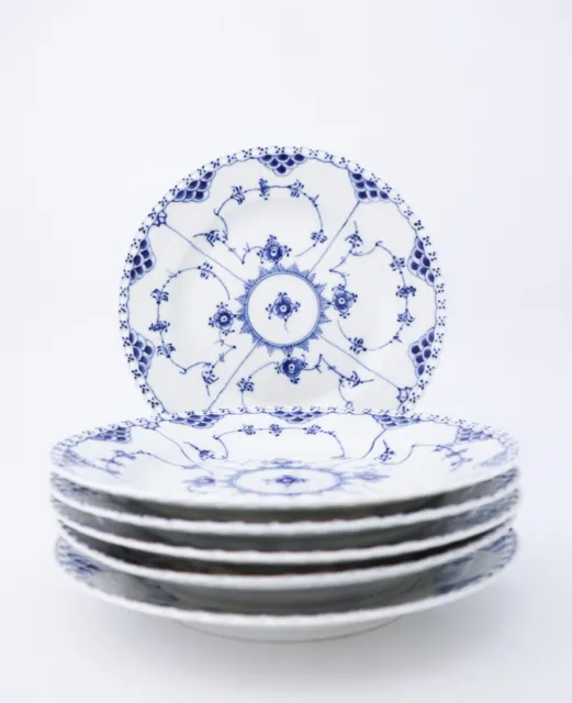 6 Plates #1085 - Blue Fluted - Royal Copenhagen - Full Lace - 1st Quality
