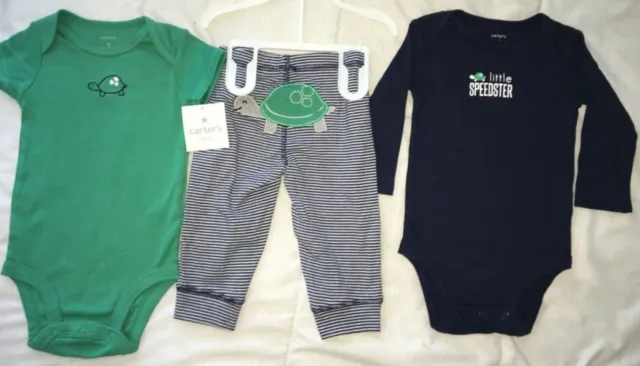 LOT NWT 3 6 Months Carters BABY Boys BODYSUIT TURTLE Butt outfit pants set shirt