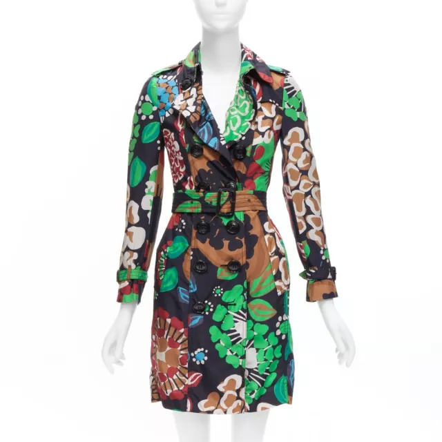 BURBERRY PRORSUM Runway 100% silk tropical floral print trench coat UK2 XXS