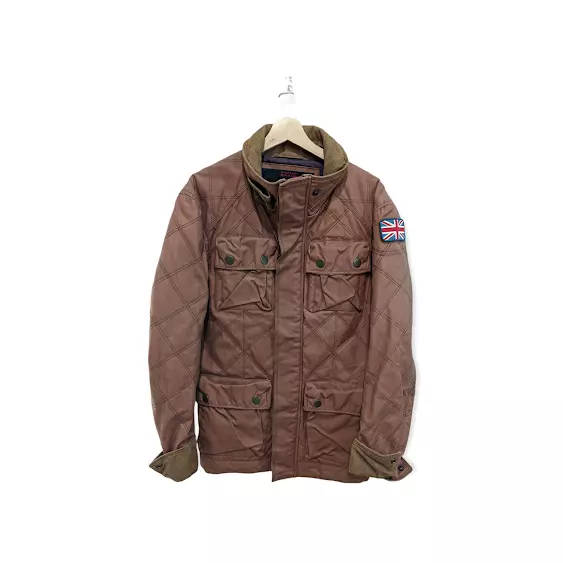 Superdry Limited Double Black Label Mens Large Jacket Brown Quilted England Flag