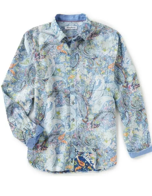 Tommy Bahama Paisley Promenade Sport Shirt Linen Blend Button Down Men Size XXL