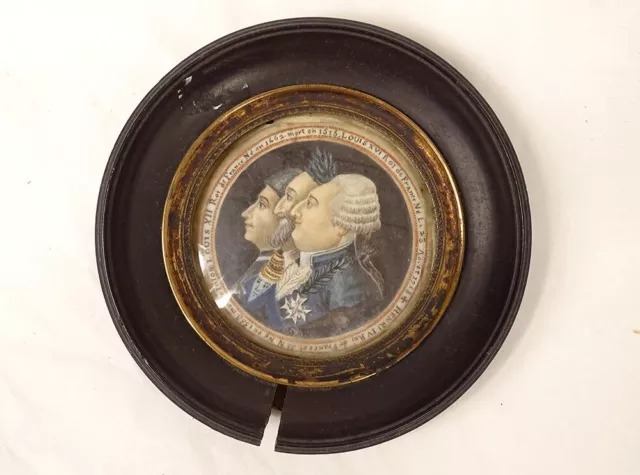 Miniature peinte portraits Rois France Louis XVI Henri IV Louis XII XVIIIè