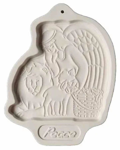 Longaberger Vintage 1993 Stoneware Cookie Mold “Angel of Peace” Lamb & Lion