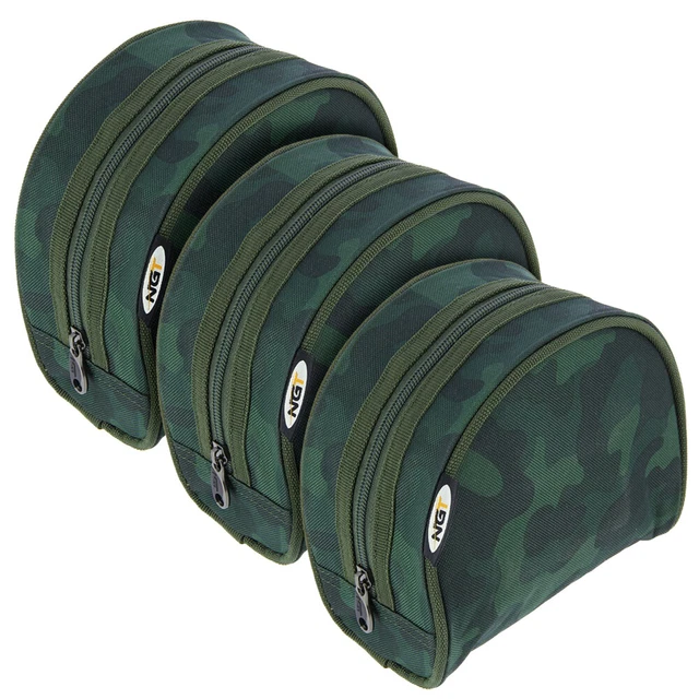 3 x NGT CAMO Carp Coarse Padded PVC Backed Green Fishing Tackle Reel Case Set