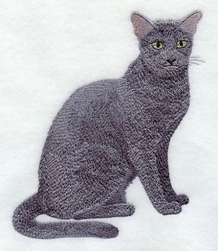 Embroidered Sweatshirt - Russian Blue Cat C7907 Sizes S - XXL