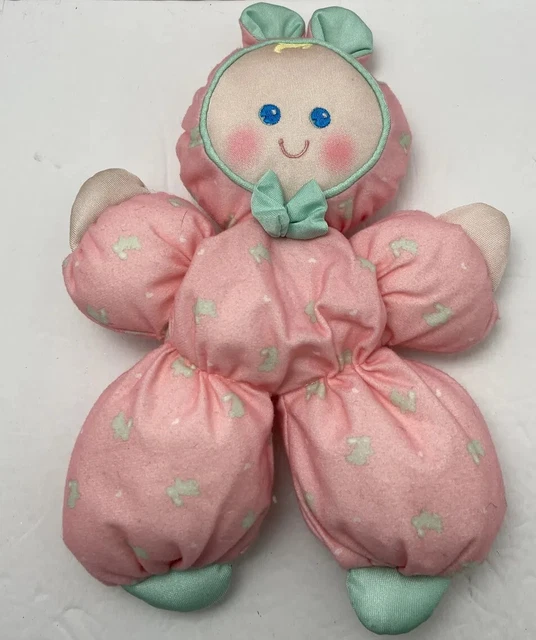 Vintage Fisher Price Slumber Babies Plush Pink Bunny Ears 10"Stuffed Doll 1989
