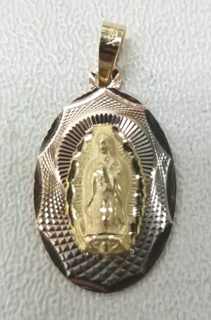 10KT Virgin Mary pendant Real Tricolor Gold Diamond cut 4.0mm Bail,  2.20GRM