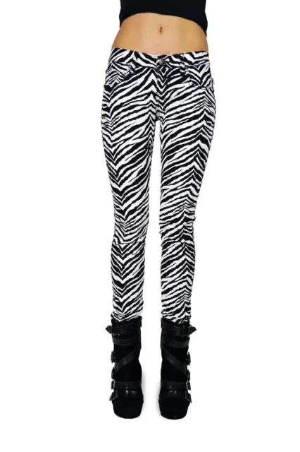 Tripp Emo Goth Punk Rock Star White Black Zebra Printed Jean Pants Sexy Is6235P