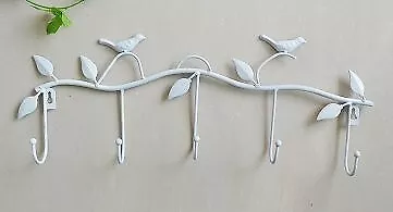 Wall Hook 5 Rows Antiquesmall Bird Leaf White