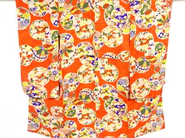 44516# Japanese Kimono / Antique Kimono For Girls / Mari Ball & Flower Round