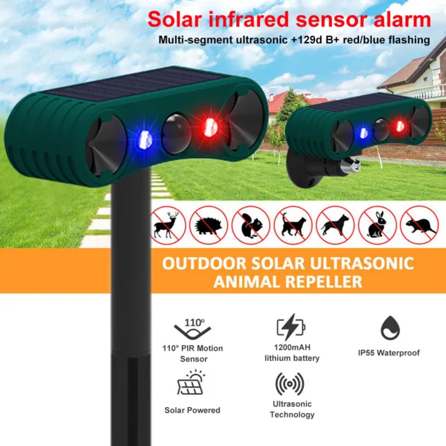 Solar Powered Ultrasonic Animal Repeller Outdoor Bird Cat Dog Sound Repellent
