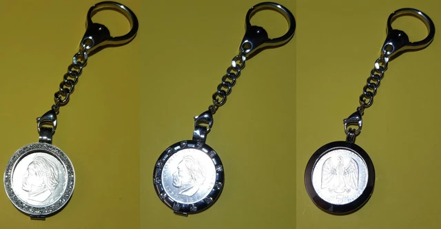 Porte-clés Italien Vintage Avec Pièces 500 Lire Et 5 Lire Aquilotto - Argenté