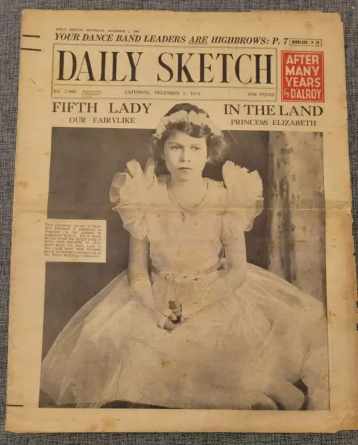Daily Sketch Ww1 Princess Elizabeth Queen 1St Dec 1934 Newspaper