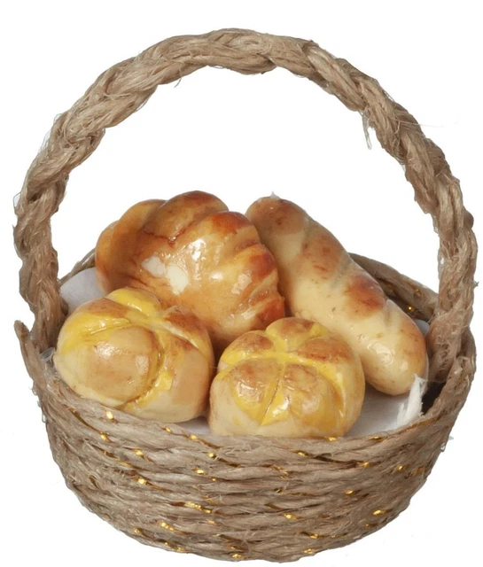 Dolls House Woven Basket of Fresh Bread 1:12 Shop Store Bakery Kitchen Accessory