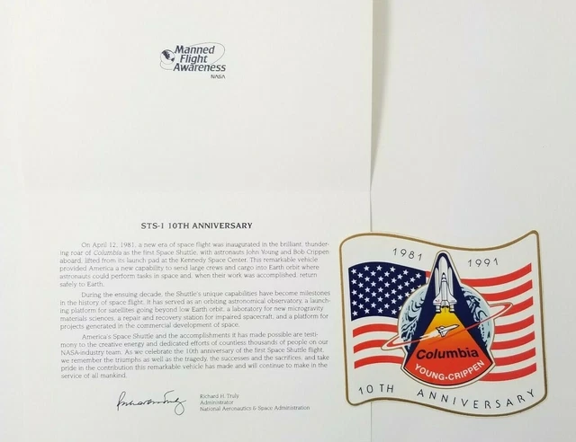 NASA Columbia Space Shuttle STS-1 10th Anniversary Sticker Decal and letter