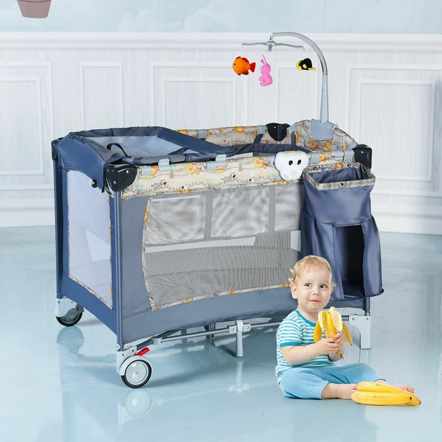 Costway Foldable Baby Crib Playpen Playard Pack Travel Infant Bassinet Bed Gray