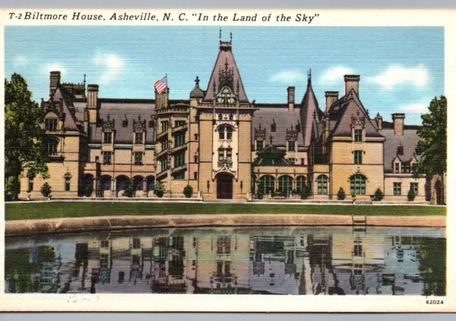 Asheville NC Postcard Biltmore House Estate Front View Vintage Linen Chateau