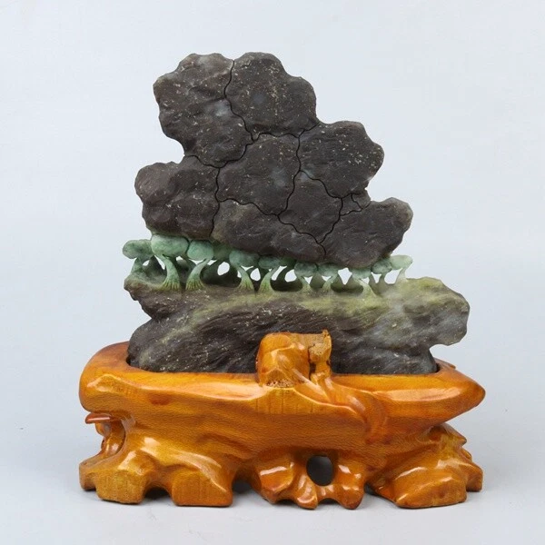 Chinese Exquisite hand-carved Plant sprouting growth carving Dushan jade Statue 3