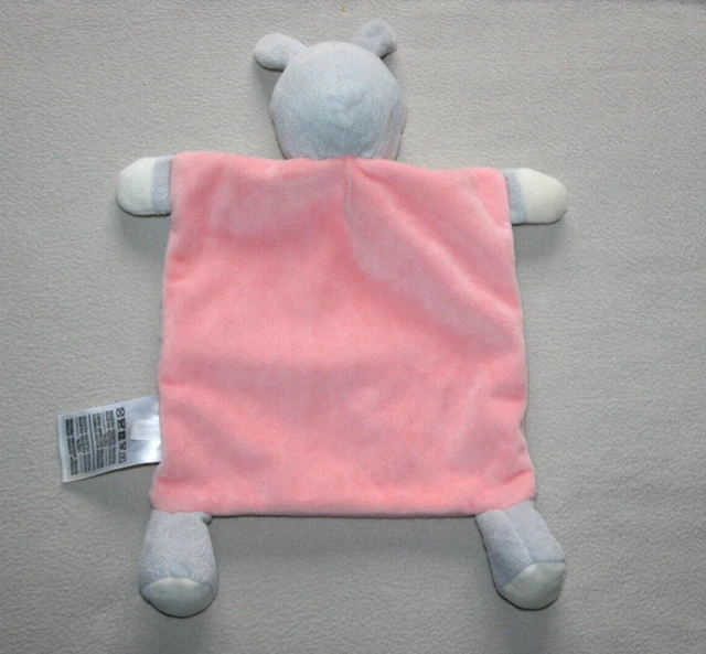 Mots D'enfants Doudou Lapin Plat Rose Blanc Gris Plumes Pois Etat Neuf 3