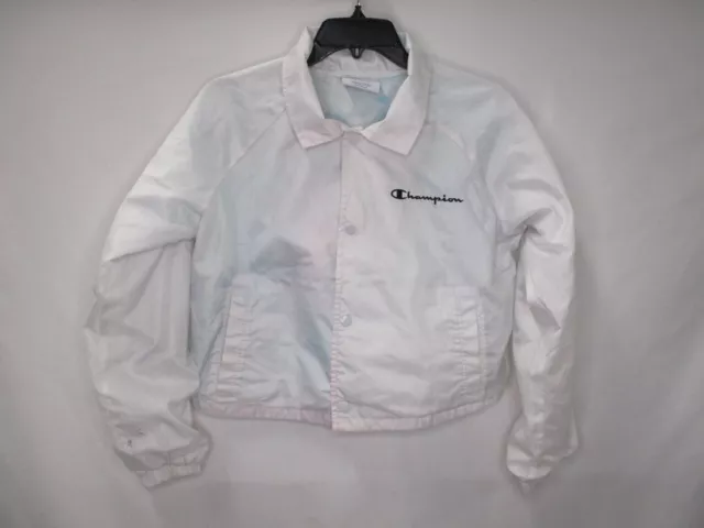 Champion Womens Jacket Small White Pockets Four Snaps Cotton Lined Polyester