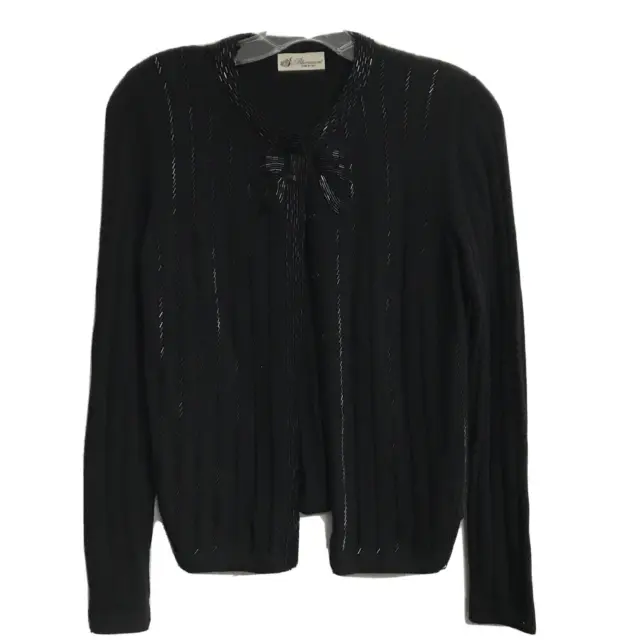 Blumarine Italy Women Black Rib Knit Beaded Cardigan Sweater Cashmere Blend