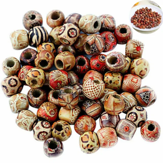 For Macrame Wooden Beads BOHO Large Hole 100pcs Crafts Charms Mixed