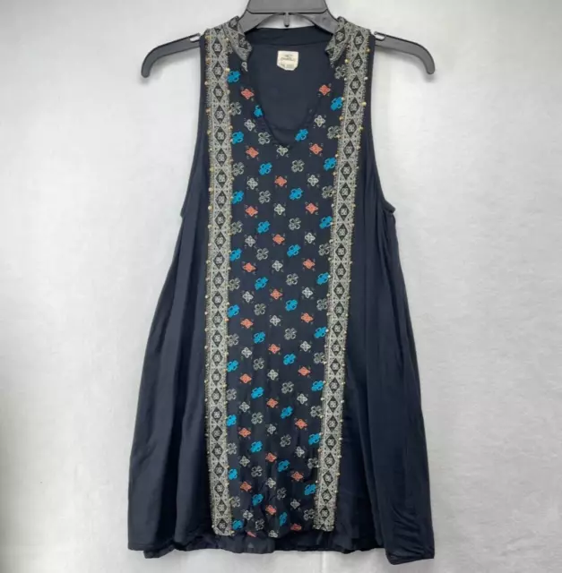 O'neill Dress Women's Sz XS Sleeveless A-Line Tunic Floral Diamond Studded Blue